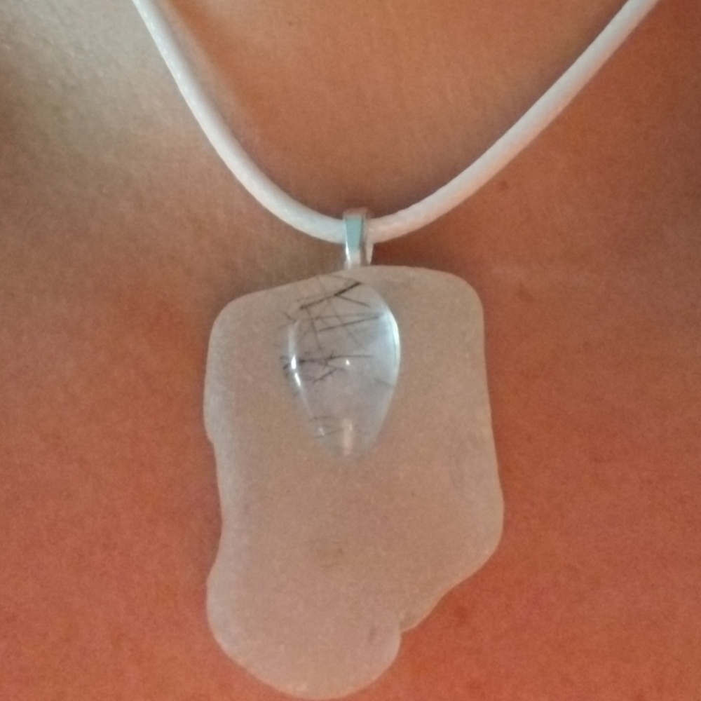 OCEAN FOUND Sea Glass, tourmalinated quartz  accen